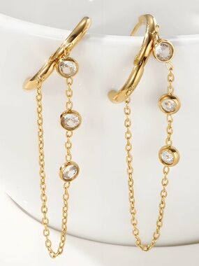 Gold Chain Drop Hoop Earrings with Zircon
Waterproof